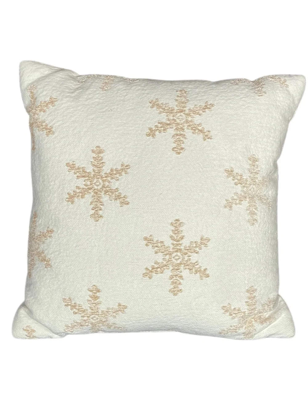 Holiday Snowflake Textured Throw Pillow - White and Gold - 18” x 18”